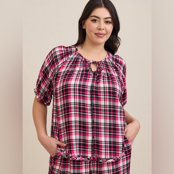 torrid Other - NWT Torrid Pink Plaid Gauze Henley Long Sleeve Sleep Shirt Size 2X